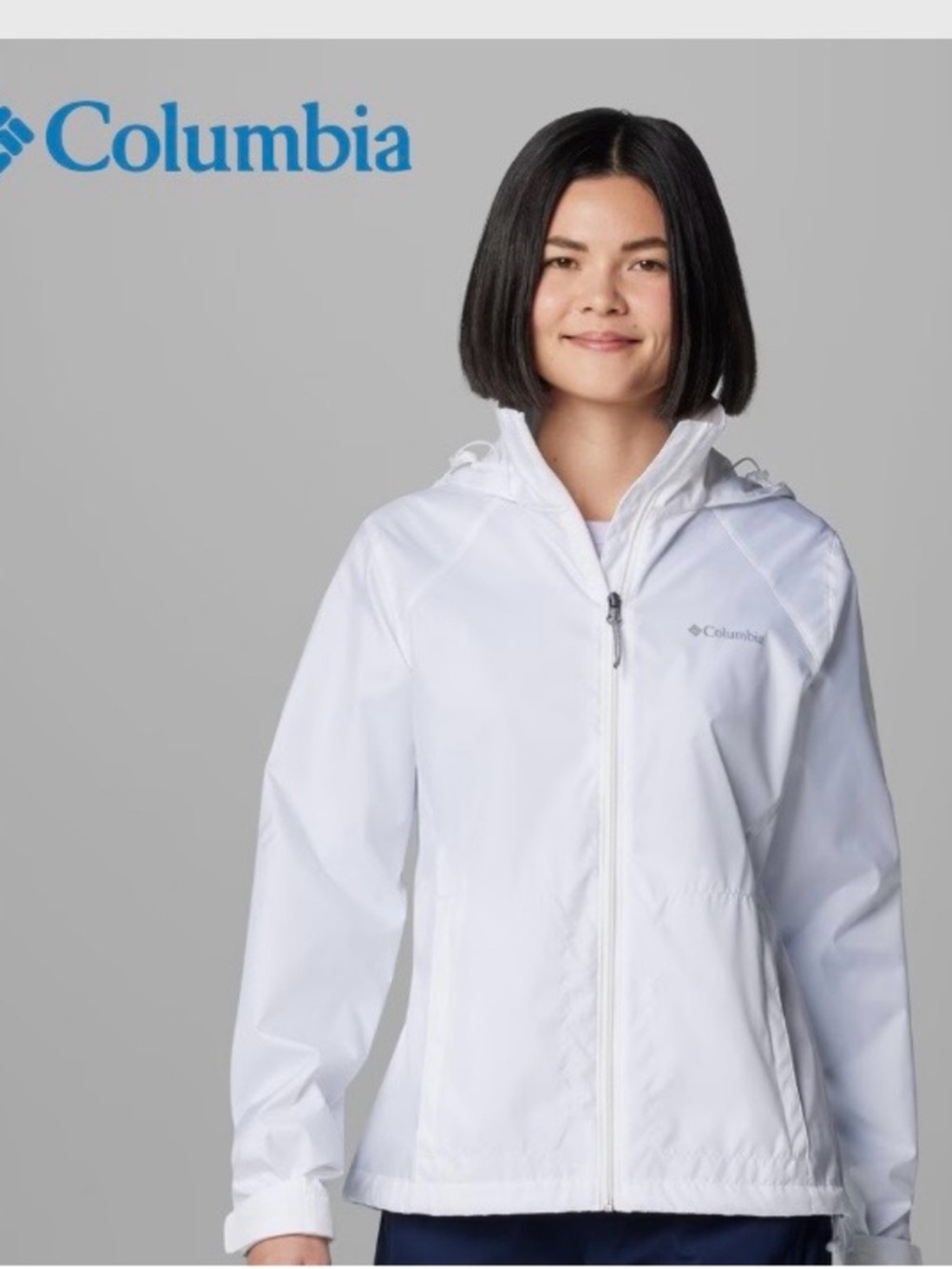 Columbia- Women's White Hooded Windbreaker/ Rain Jacket. Size: medium
